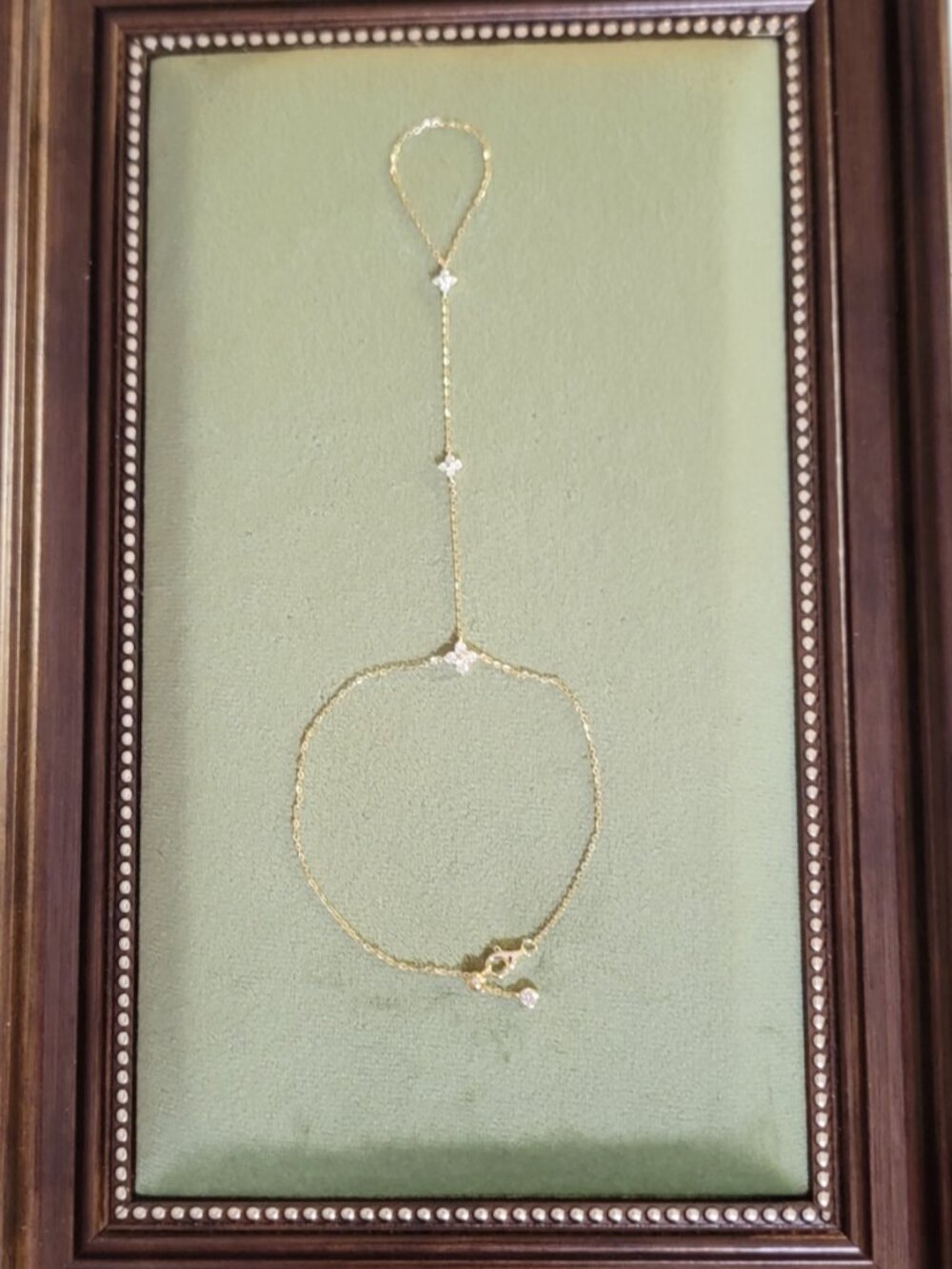 Moissanite Clover Hand Chain Bracelet 925 Gold Plated 0.37 CTW NWT